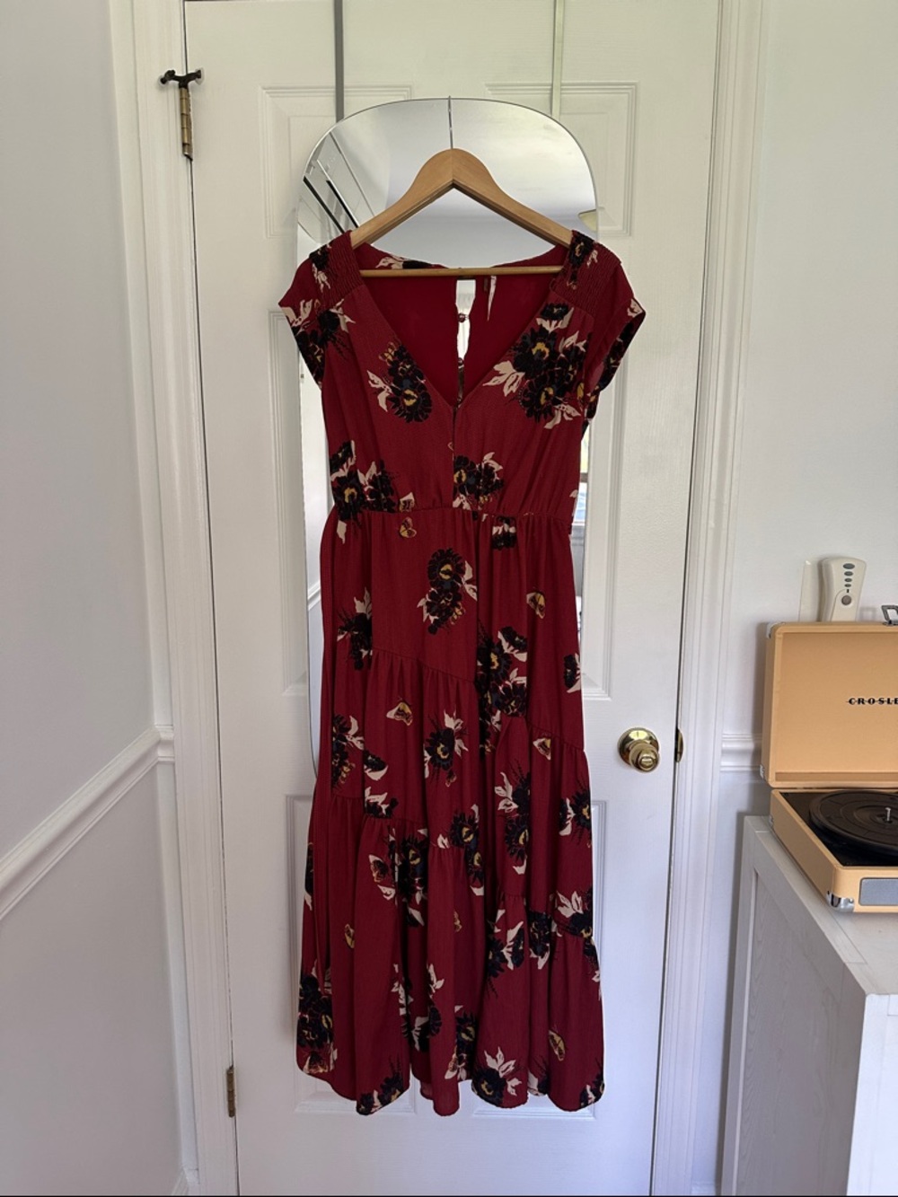 Free People Burgundy Floral Tiered Maxi Dress